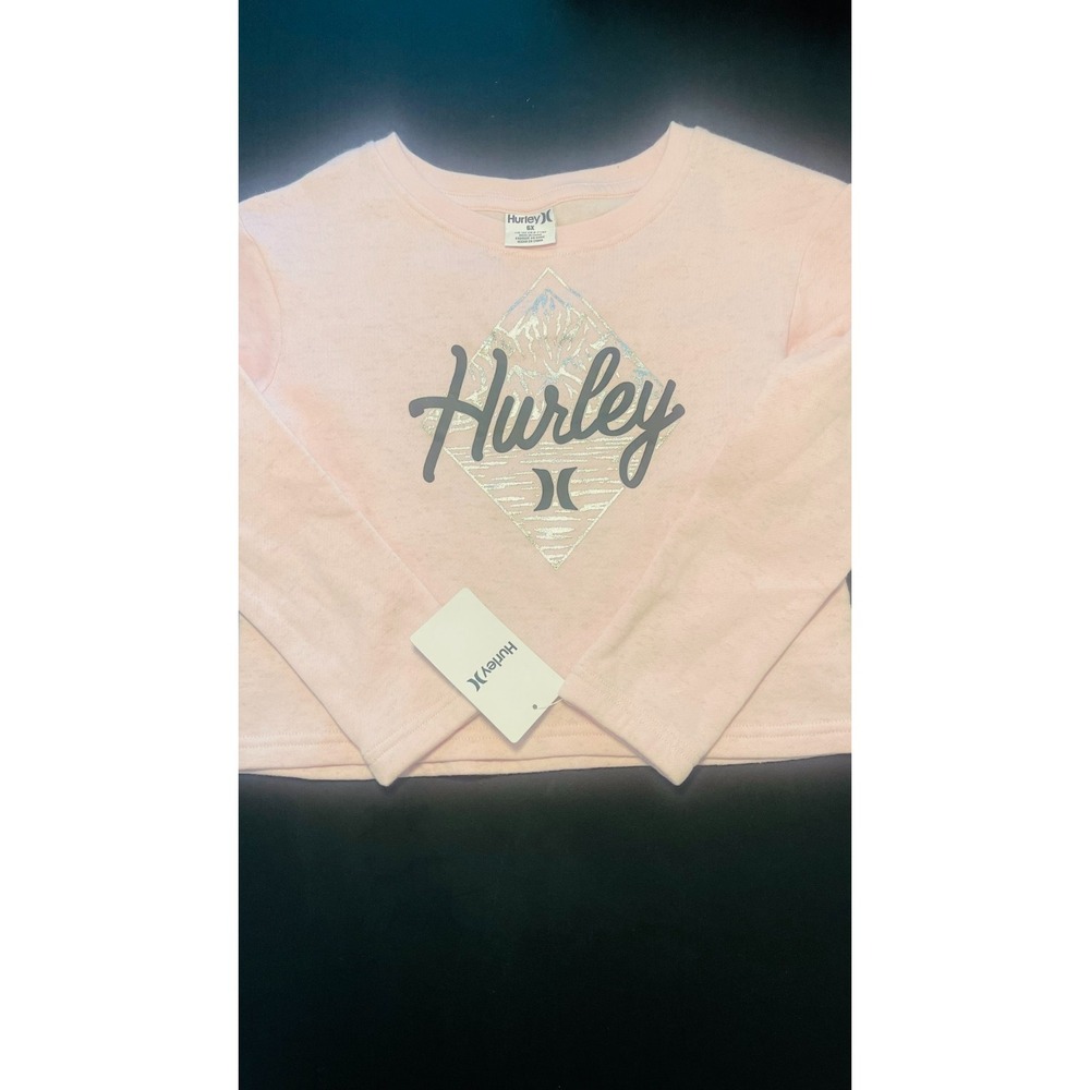 New Hurley Cropped Sweatshirt Pullover Artic Pink Girl's Size 6 Years NEW